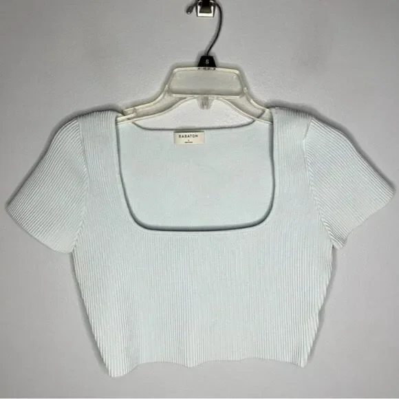 Aritzia Babaton Sculpt Knit Squareneck Top Womens Size Large Light Blue - Picture 3 of 7